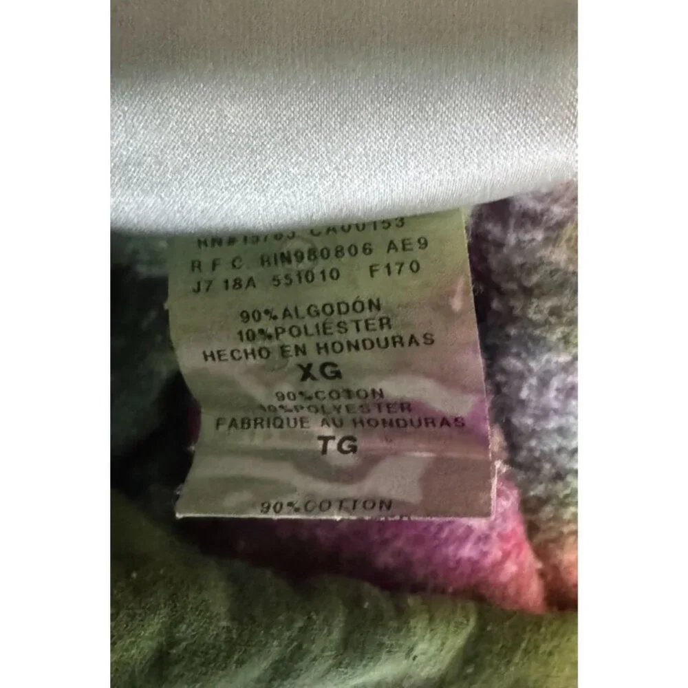 Vintage Hanes Tie-Dye Hooded Sweatshirt XG Ultimate Cotton Blend Green & Orange - Picture 6 of 6